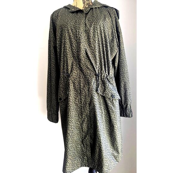 J.Jill Leopard Rain Coat, Animal Print, Hooded, Cinch Waist, Womens Sz L - Picture 2 of 8